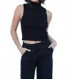 Falcon Park Wells Sleeveless Turtleneck Top In Black In Blue