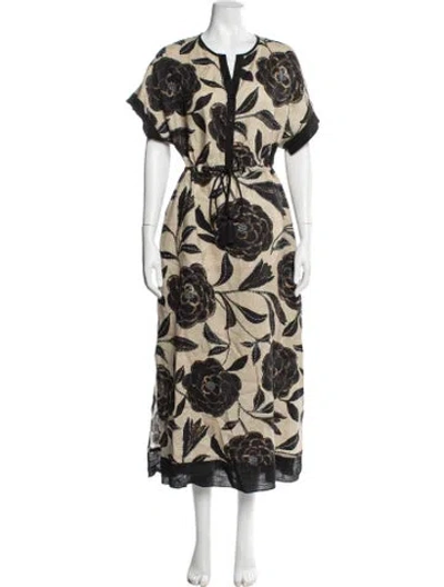 Pre-owned Falconeri Floral Print Long Dress In Neutral