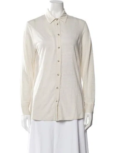 Pre-owned Falconeri Linen Long Sleeve Button-up Top In Neutrals