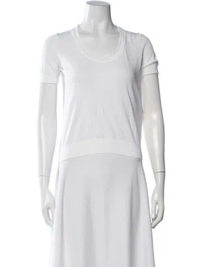 Pre-owned Falconeri Linen Scoop Neck T-shirt In White