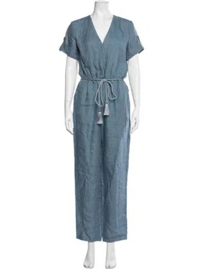 Pre-owned Falconeri Linen V-neck Jumpsuit In Blue