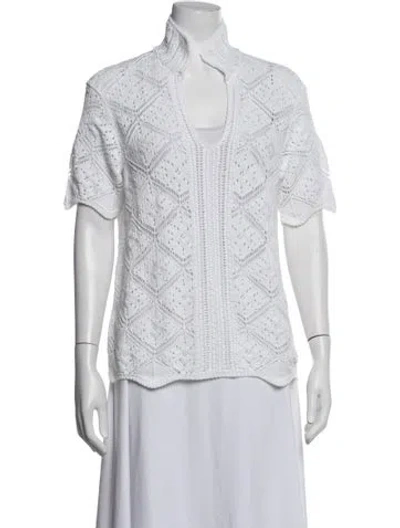 Pre-owned Falconeri Patterned Mock Neck Sweater In White