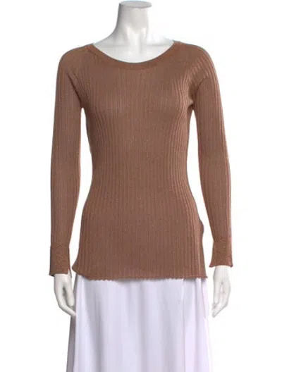 Pre-owned Falconeri Scoop Neck Long Sleeve Top In Neutrals