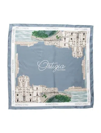 Pre-owned Falconeri Silk Graphic Print Scarf In Blue