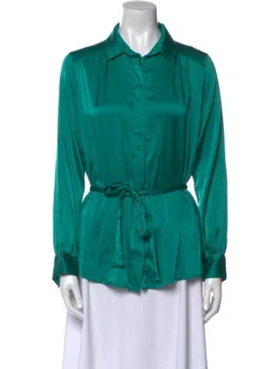 Pre-owned Falconeri Silk Long Sleeve Button-up Top In Green