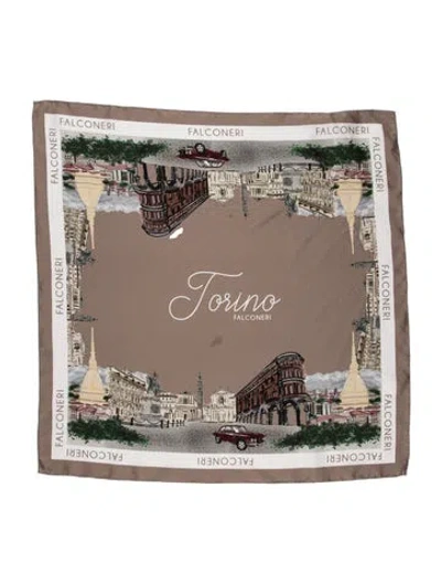 Pre-owned Falconeri Silk Printed Scarf W/ Tags In Neutral