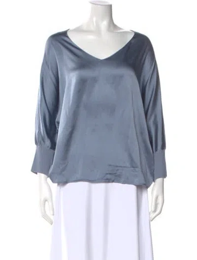 Pre-owned Falconeri Silk V-neck Blouse In Blue
