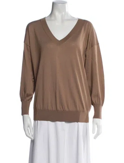 Pre-owned Falconeri Silk V-neck Sweater In Brown