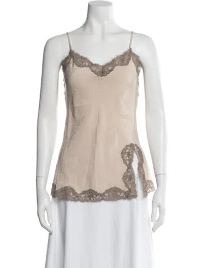 Pre-owned Falconeri Silk V-neck Top In Neutral