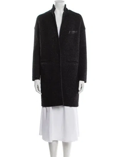 Pre-owned Falconeri Virgin Wool Tweed Pattern Fur Coat In Black