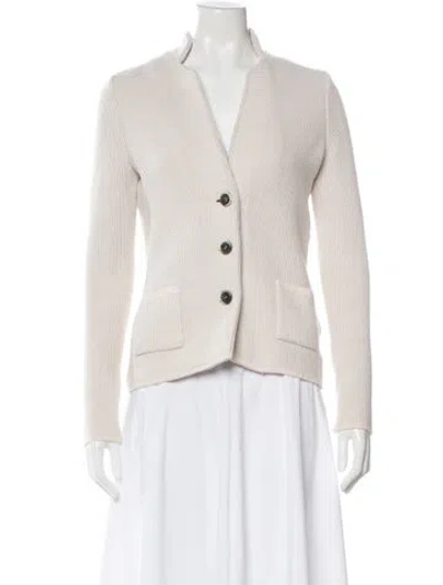 Pre-owned Falconeri Virgin Wool V-neck Sweater In White