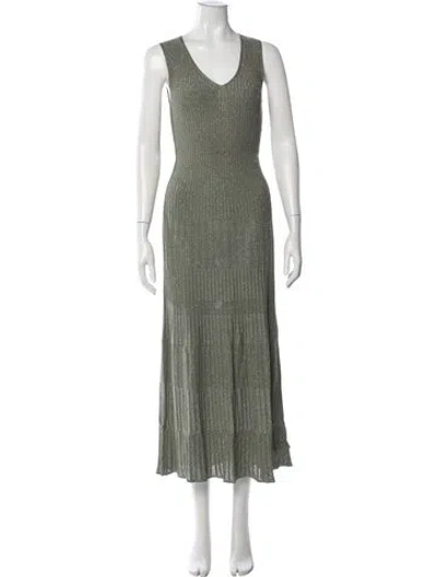 Pre-owned Falconeri V-neck Long Dress W/ Tags In Green