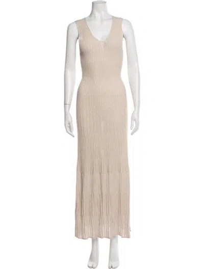 Pre-owned Falconeri V-neck Long Dress W/ Tags In Neutrals