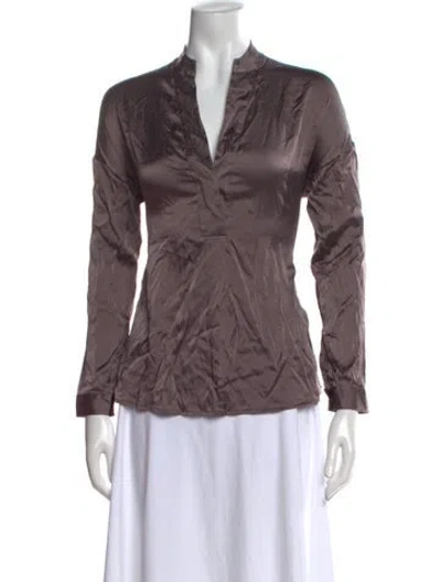 Pre-owned Falconeri V-neck Long Sleeve Blouse In Gray