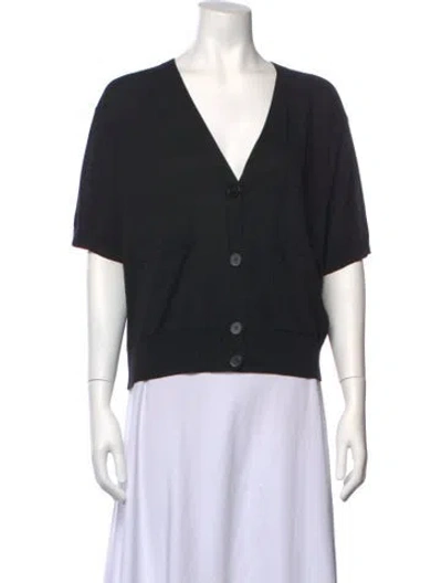 Pre-owned Falconeri V-neck Short Sleeve Button-up Top In Black