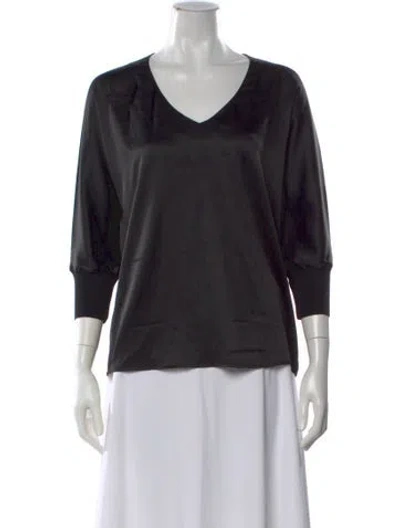 Pre-owned Falconeri V-neck Three-quarter Sleeve Top In Black