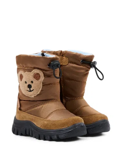 Falcotto Babies' Bear-patch Quilted Boots In Brown