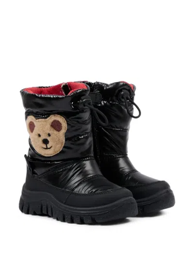 Falcotto Babies' Quilted Bear-patch Boots In Black