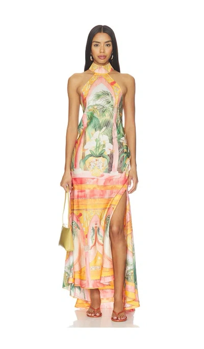 Falguni Shane Peacock Sunset Haven Open Back Low Halter Dress In Animal Print