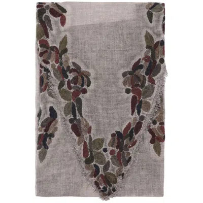Faliero Sarti Ariko Grey Leaf-pattern Wool-blend Scarf
