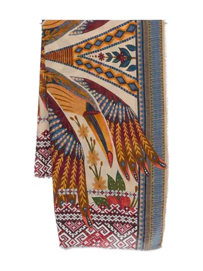 Faliero Sarti Bird-print Geometric-border Scarf In Multi