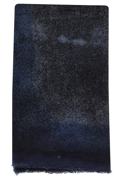 Faliero Sarti Blue Frayed Hem Scarf