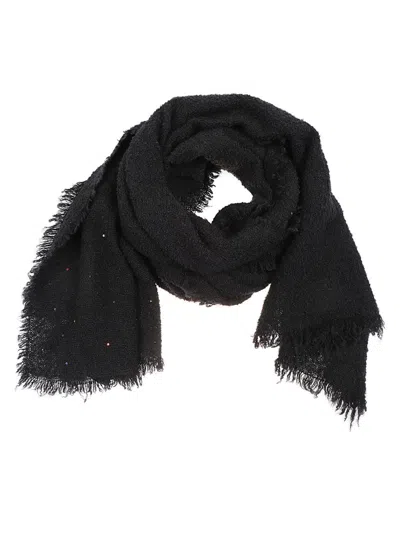 Faliero Sarti Bouclé Wool And Cashmere Blend Scarf With Multicolored Sequins In Black
