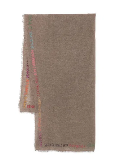 Faliero Sarti Brown Embroidered Scarf