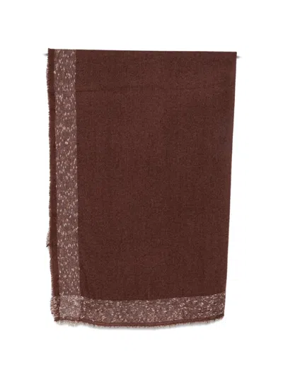 Faliero Sarti Brunetta Fringed Bouclé-trim Scarf In Brown