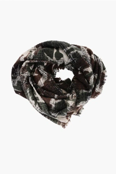 Faliero Sarti Camo Print Felipe Wool Blend Scarf In Gray