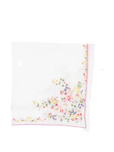 Faliero Sarti White Scarf With Floral Embroidery