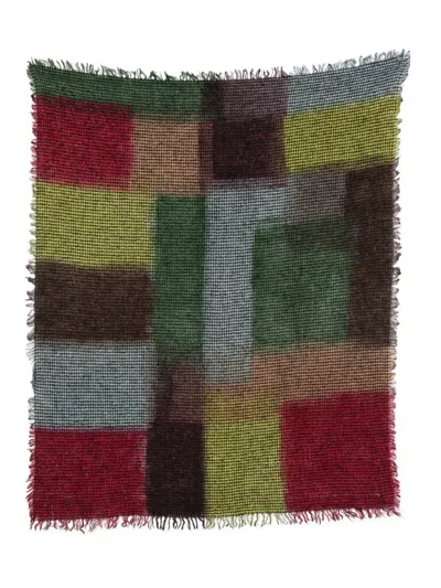 Faliero Sarti Colour-block Frayed Wool Scarf In Multi