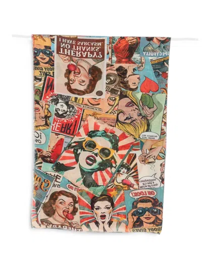Faliero Sarti Comic-print Frayed Scarf In Multi