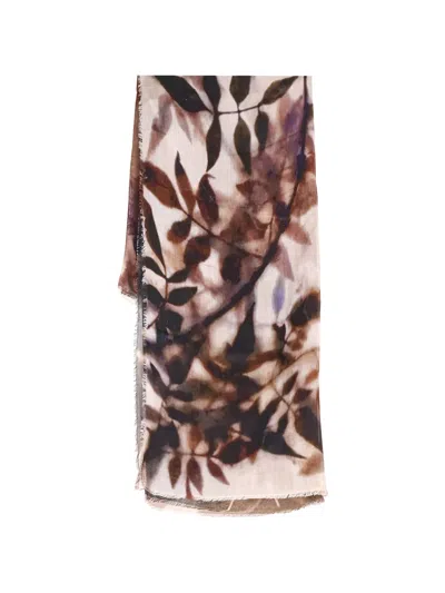 Faliero Sarti Dafne Leaf-print Glitter Scarf In Brown