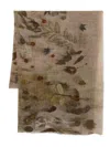Faliero Sarti Lightweight Wool Cashmere Scarf With Leaf Print In Brown