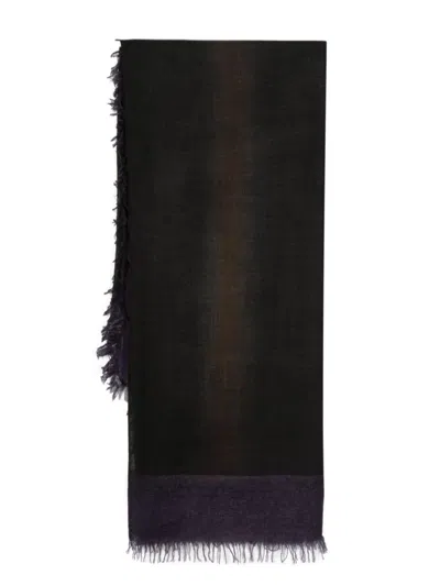 Faliero Sarti Emilia Virgin Wool And Silk Scarf With Fringed Edges In Black