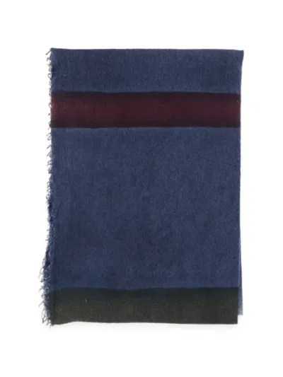 Faliero Sarti Cashmere-silk Scarf With Eros Pattern And Fringed Edges In Blue