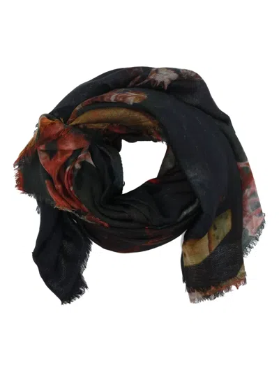 Faliero Sarti Floral-pattern Scarf In Black