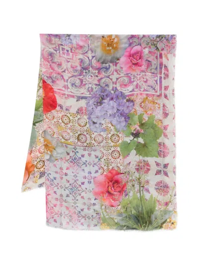 Faliero Sarti Taormina Stole Floral Pattern Frayed Edges In Multi
