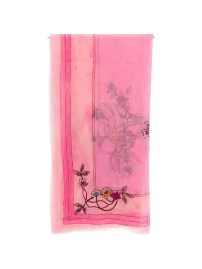 Faliero Sarti Pink Scarf With Floral Embroidery