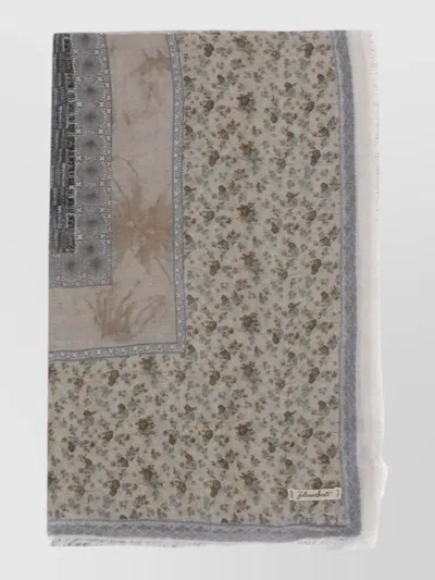 Faliero Sarti Floral Stole Silk Nylon Blend Frayed Edges In Brown