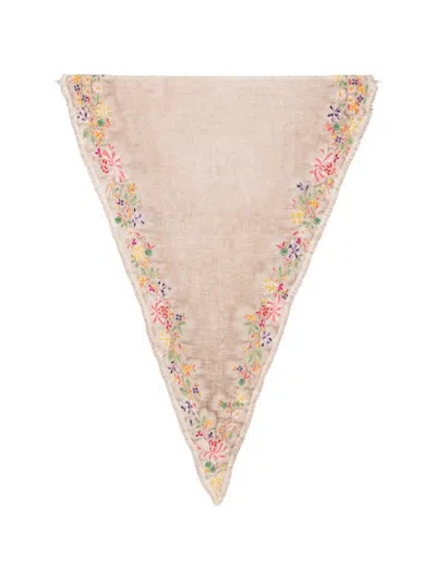 Faliero Sarti Floral-embroidered Frayed Scarf In Brown