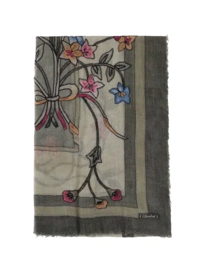 Faliero Sarti Floral-embroidered Fringed Scarf In Green