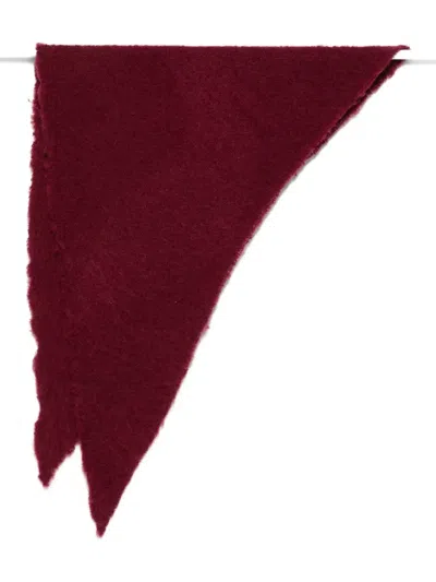 Faliero Sarti Triangular Cashmere Wool Scarf With Frayed Edges In Burgundy