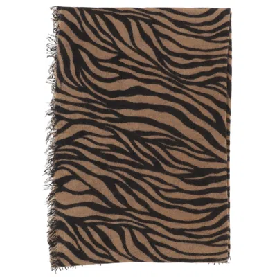 Faliero Sarti Fringed Cashmere Scarf With All-over Animal Print In Brown