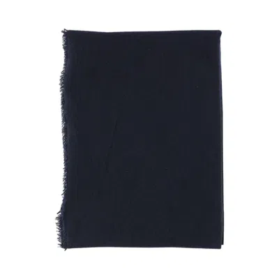 Faliero Sarti Fringed Rectangular Cashmere Scarf In Navy In Blue