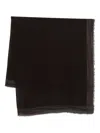 Faliero Sarti Textured Black Scarf With Fringed Edges In Brown