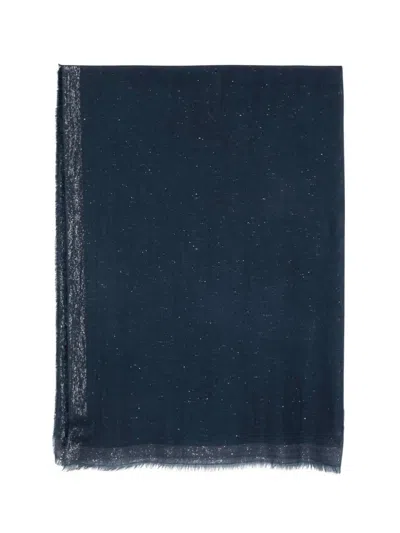 Faliero Sarti Glitter-effect Frayed Scarf In Blue