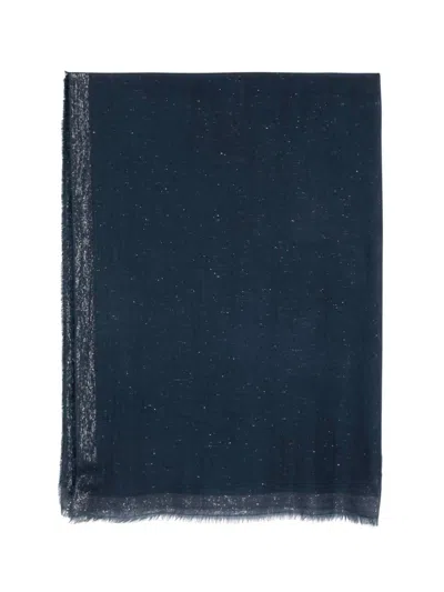Faliero Sarti Diamante Scarf Sparkling Finish Fringed Edges In Blue