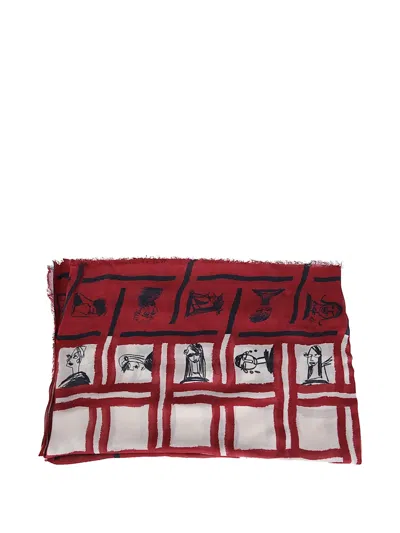 Faliero Sarti Graphic-print Frayed Scarf In Red
